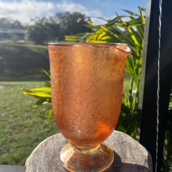 Vintage Jeannette Iridescent Crackle Marigold Carnival Glass Pitcher 8" - Picture 4 of 12